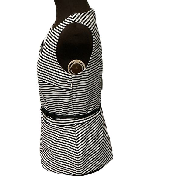 White House Black Market Black White Striped Belted Sleeveless Top Size 10 Work - Picture 5 of 11